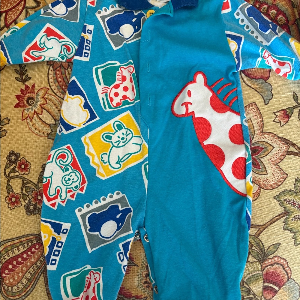 Vintage Healthtex Multicolor Animal Print Kids Footie